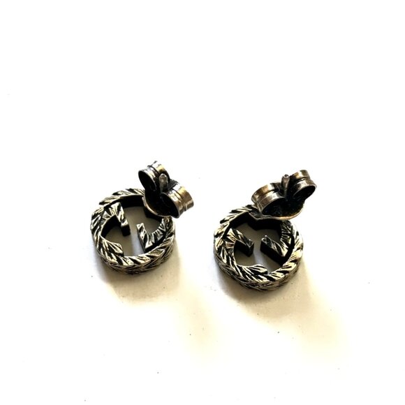 Gucci Interlocking G 10mm Stud Earrings in Aged Silver Womens Set Post Back GG - Picture 5 of 11